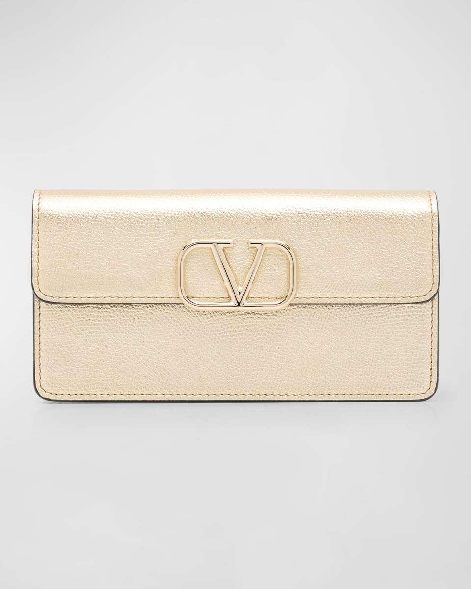 VLOGO Signature Metallic Leather Wallet on Chain